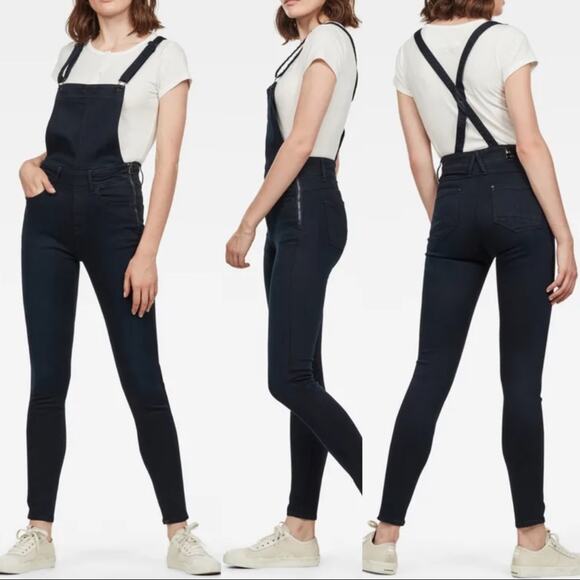 NWT G-STAR RAW Sz 25 x 29 Women’s LYNN HIGH WAIST SKINNY OVERALL JEANS Stretch - Picture 1 of 13